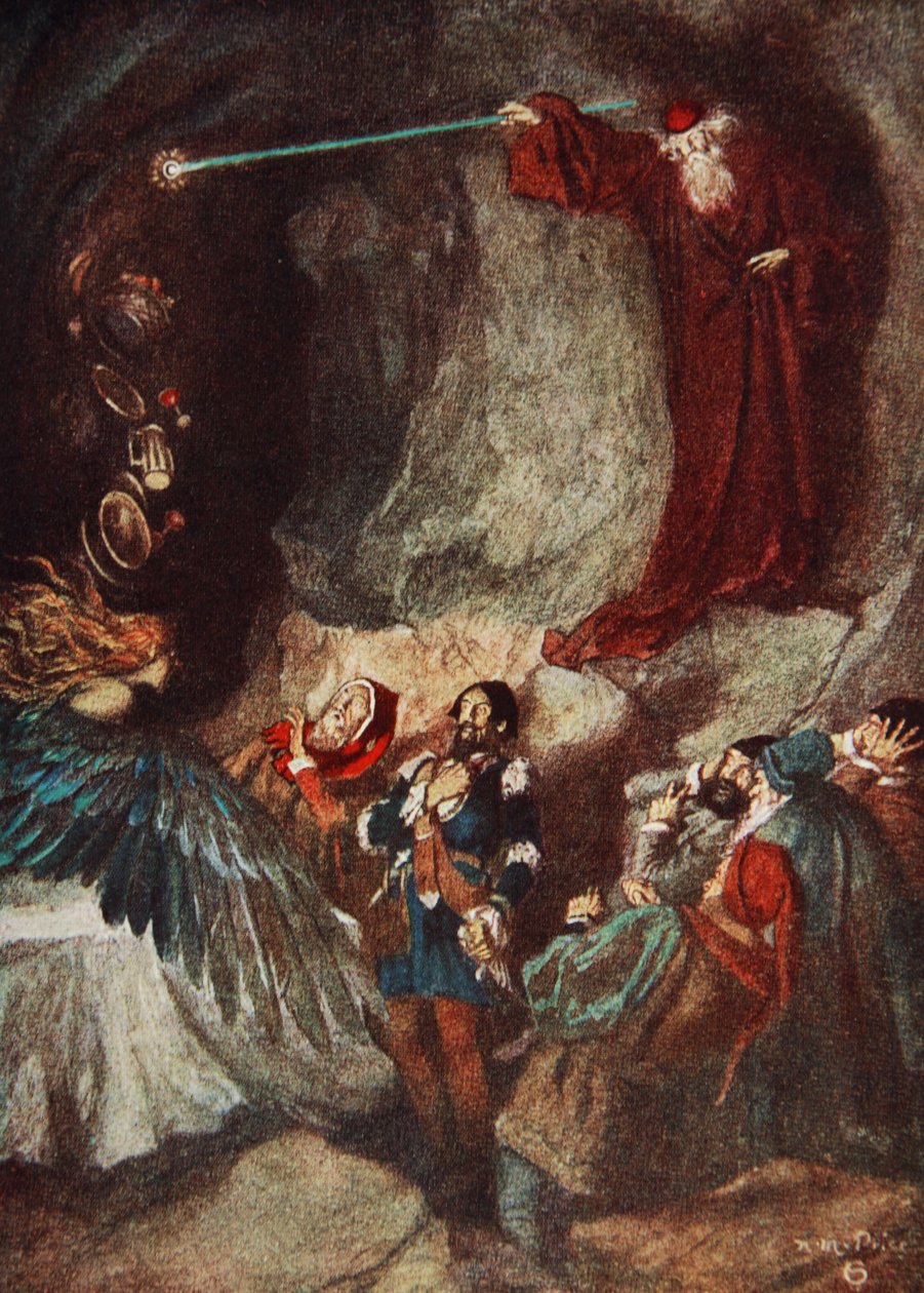 A festa desapareceu, The Tempest Act III, Scene 3, ilustração de 