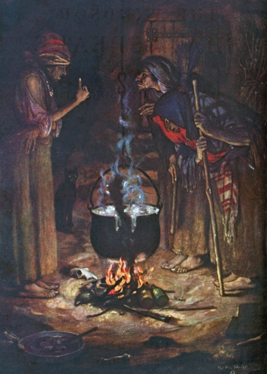 As Irmãs Estranhas. Macbeth - Ato IV, Cena 1 (litografia a cores) de Norman Mills (after) Price