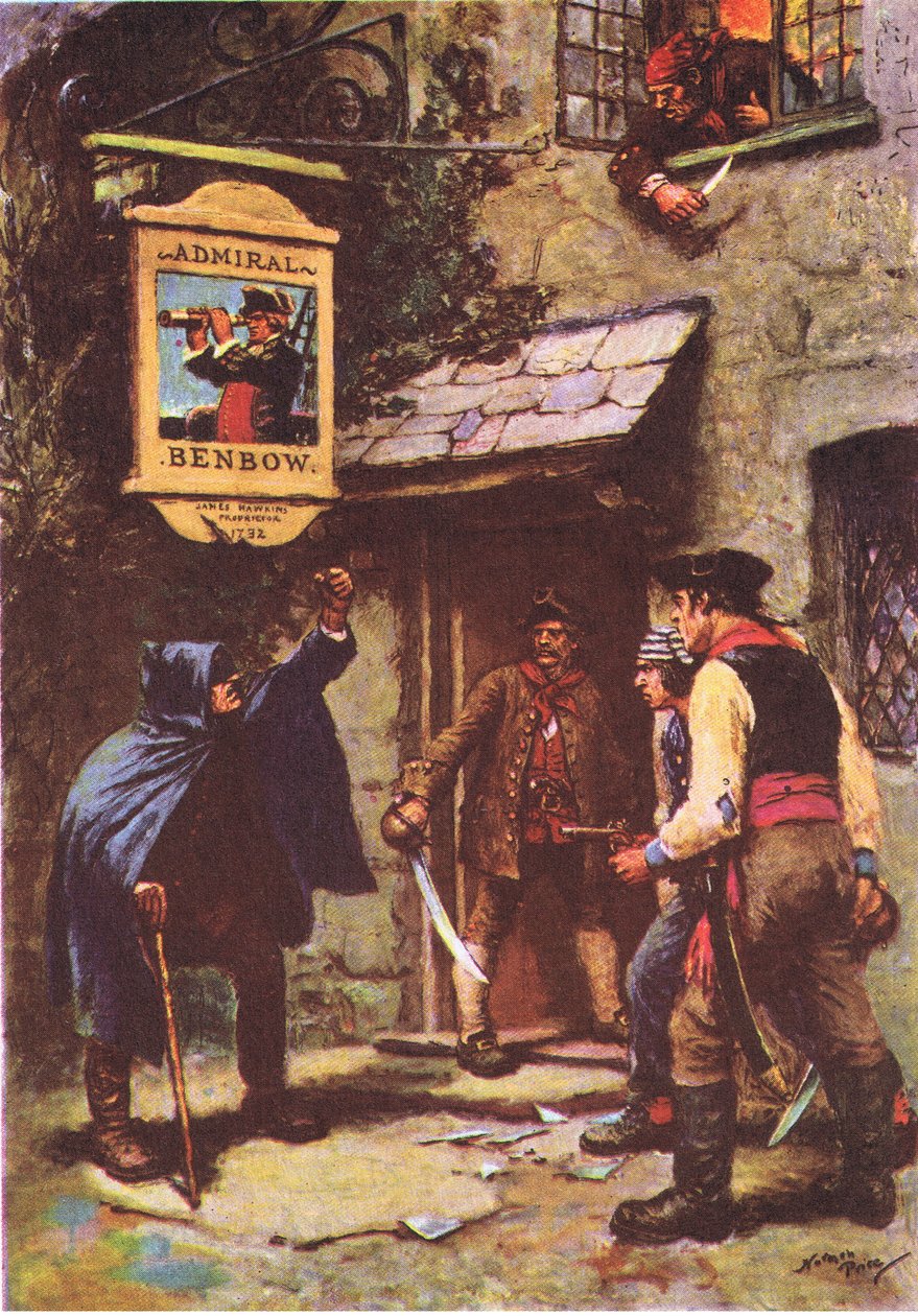 Um homem debruçou-se ao luar, de Treasure Island publicado por MacDonald 1947 (lito a cores) de Norman Mills Price