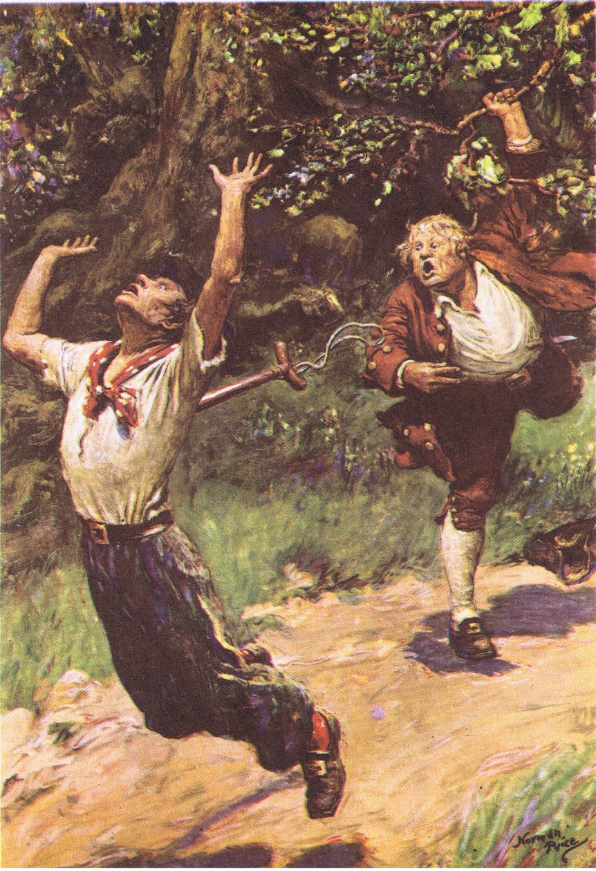 Atingiu principalmente o pobre Tom, de Treasure Island publicado por MacDonald 1947 (lito colorido) de Norman Mills Price