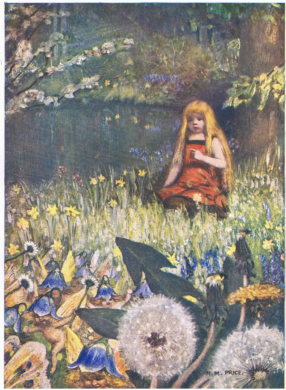 As Campainhas de Maio e as Flores: "Agora sei que mais pode ficar em casa, os sinos de Maio chamam-me assim (cor litho) de Norman Mills Price