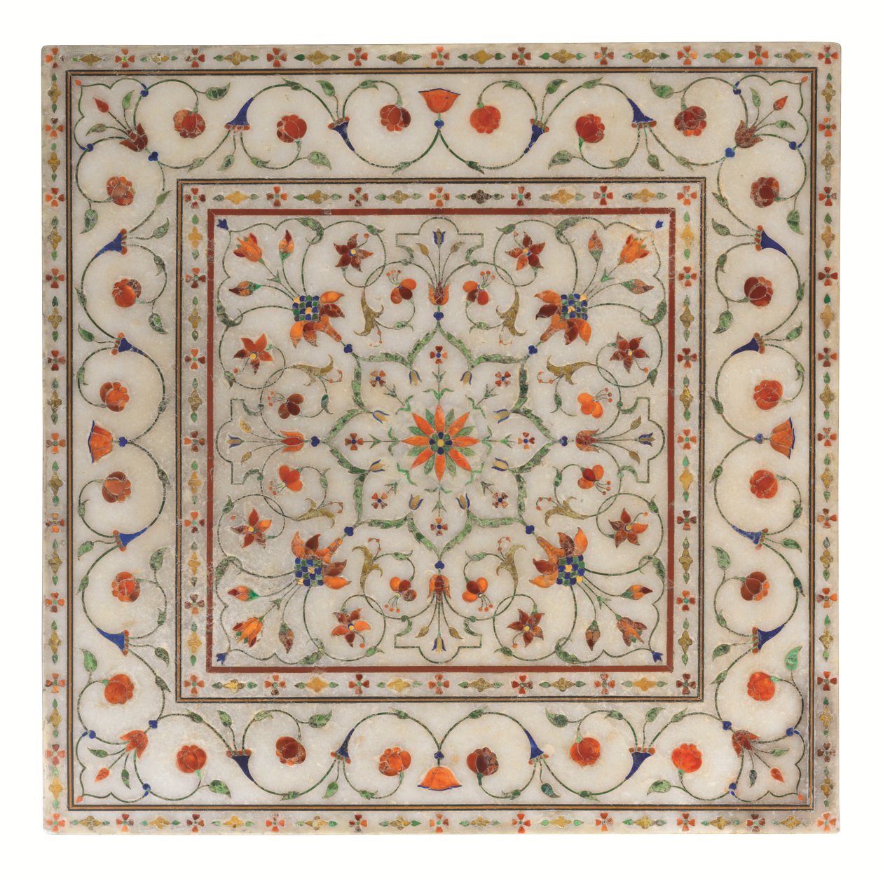 Apoio de pés em mármore incrustado em pietra dura Mughal, c. 1700 de North Indian School