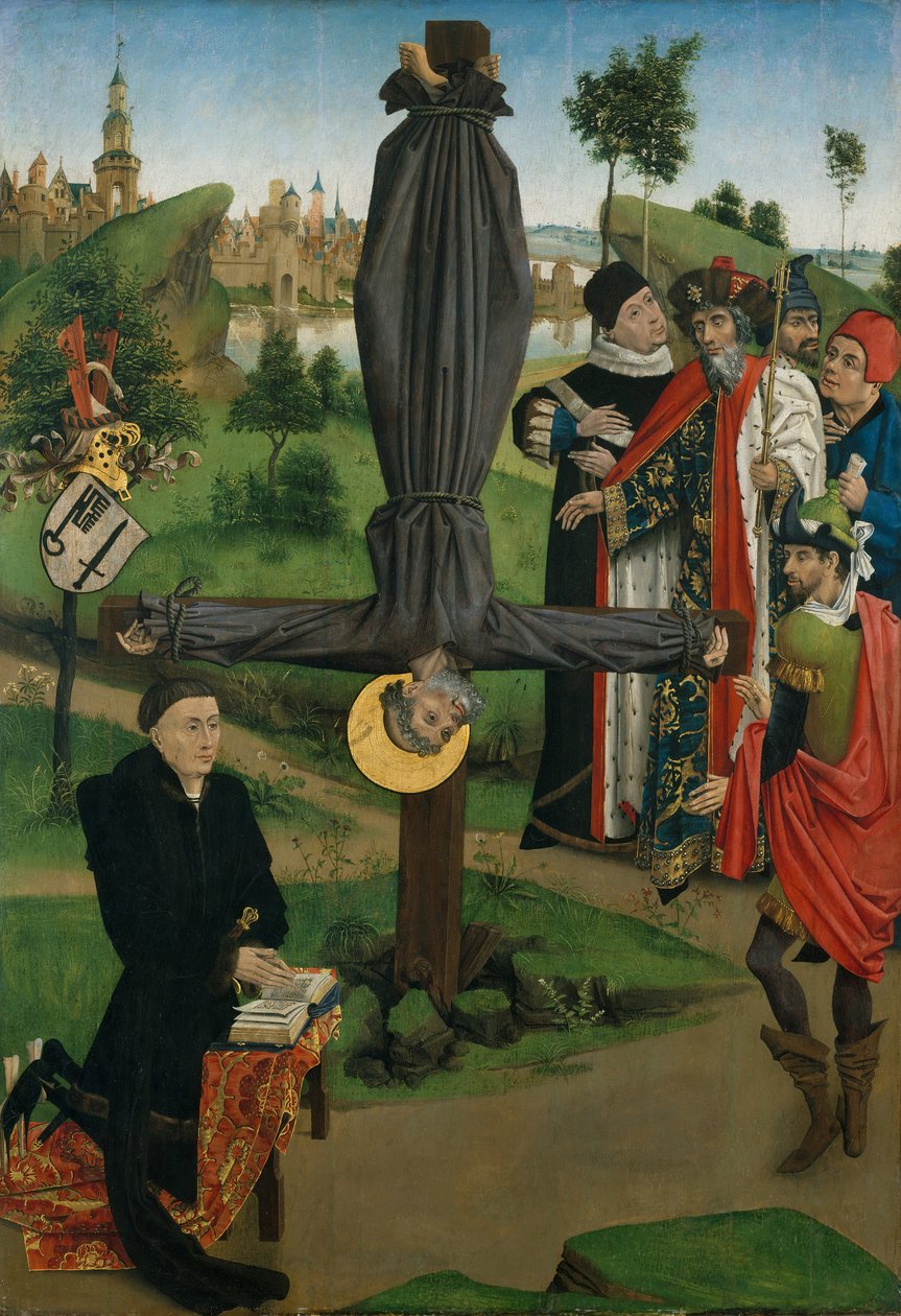 A Crucificação de São Pedro com um Doador, A Lenda de Santo Antônio Abade com um Doador... de Northern French Painter