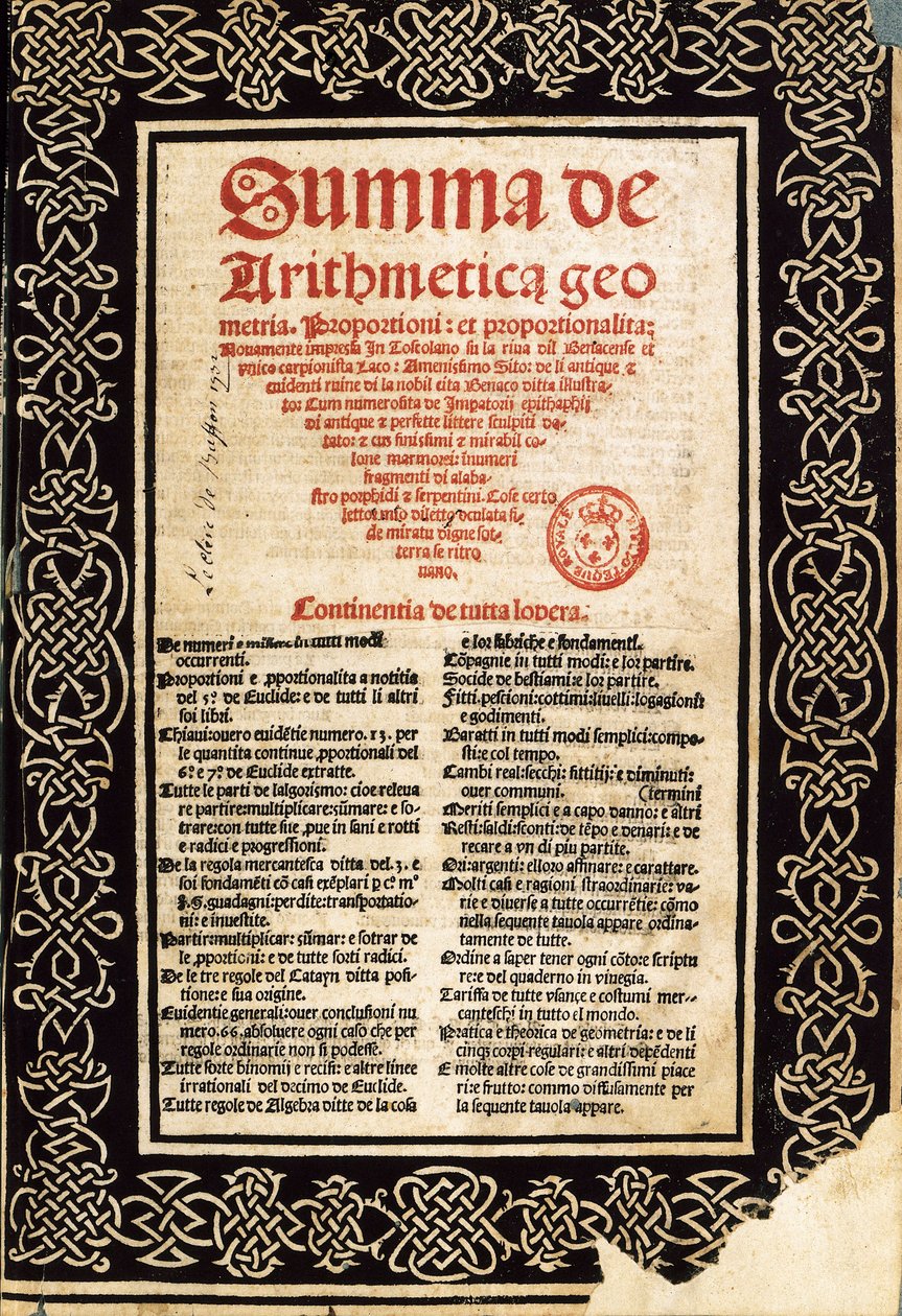 "Summa Arithmetica" de Luca Pacioli de Northern Italian School