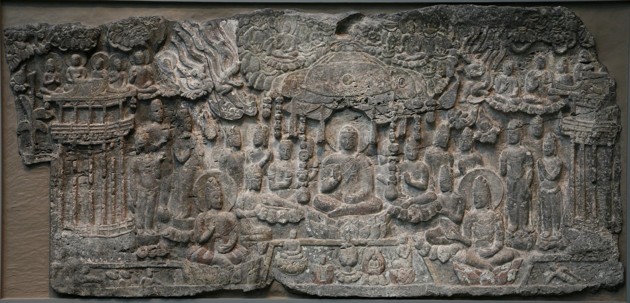 Western Paradise, Handan, província de Hebei, 550-577 (calcário com traços de pigmento) de Northern Qi Dynasty Chinese Scool