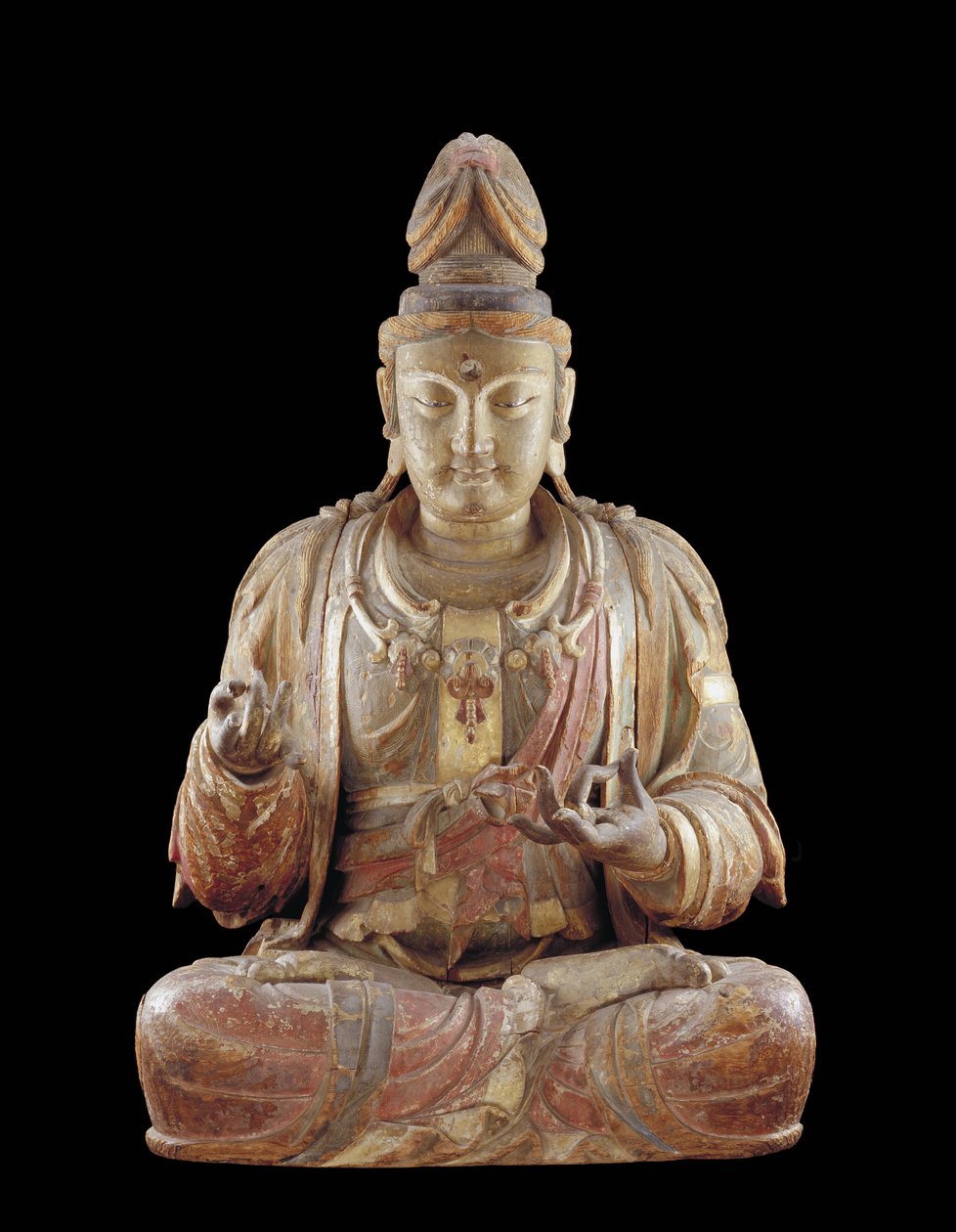 O Bodissatva Guanyin (madeira, gesso, pigmentos minerais e ouro) de Northern Song Dynasty Chinese School