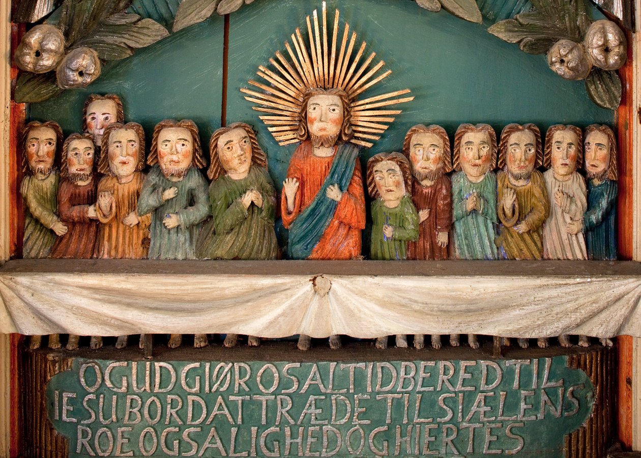Última Ceia, detalhe do retábulo (madeira pintada) de Norwegian School