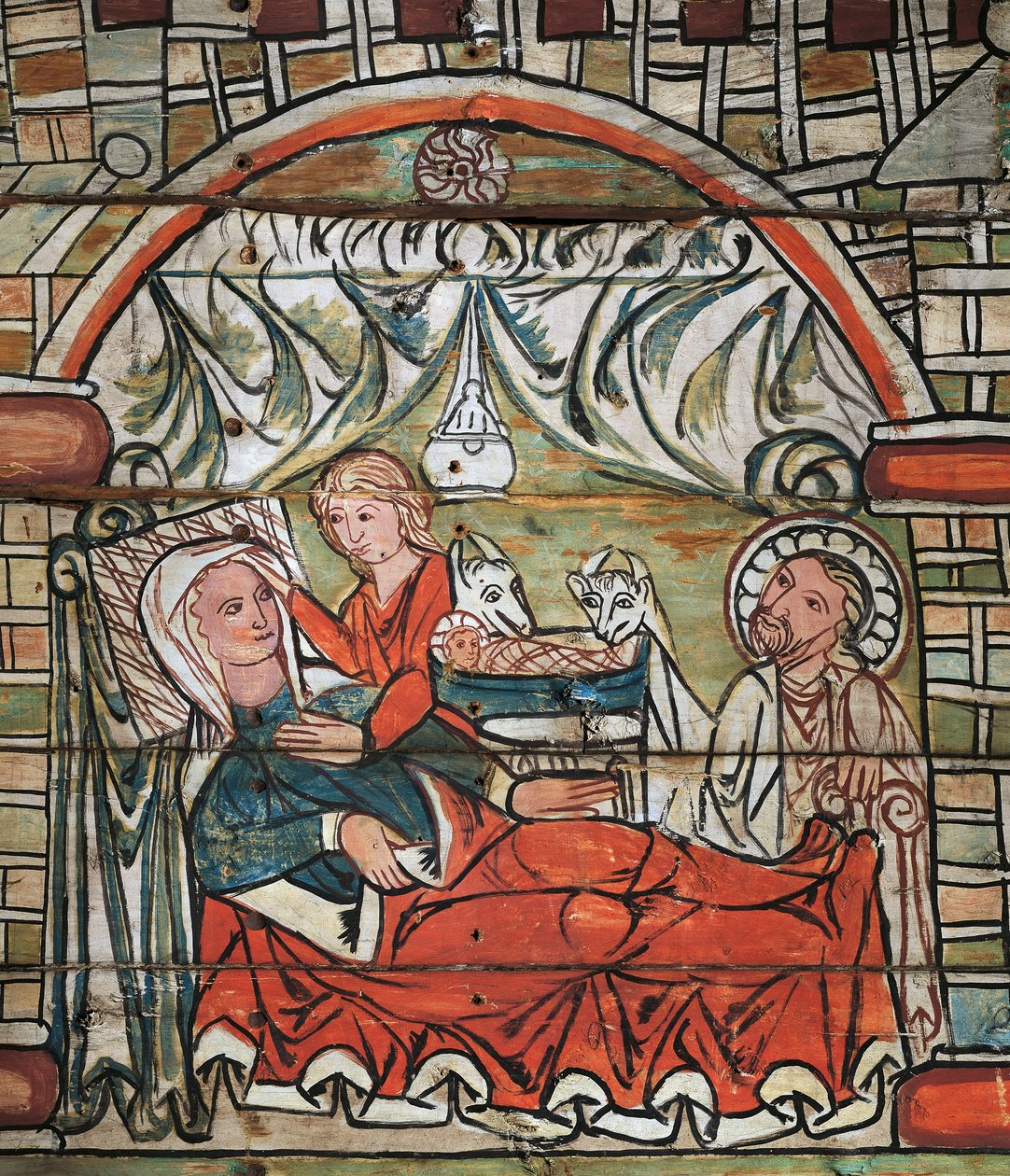 Natividade de Jesus, fresco, finais do século XIII, Noruega de Norwegian School