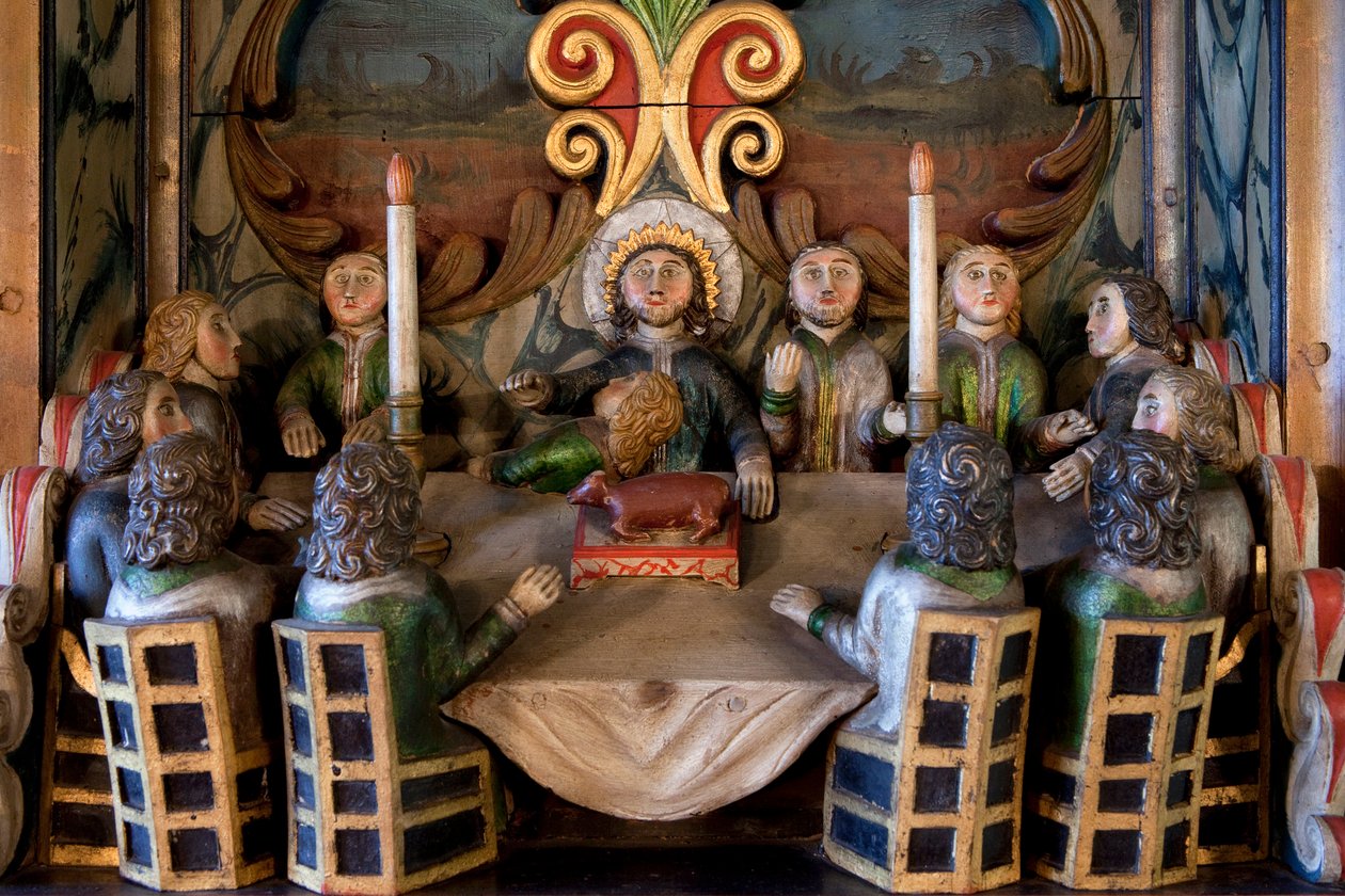 A Última Ceia, detalhe de um retábulo, igreja Mo I Rana de Norwegian School