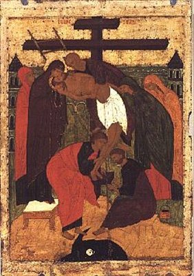 A deposição, ícone da escola Novgorod, século 15 de Novgorod School