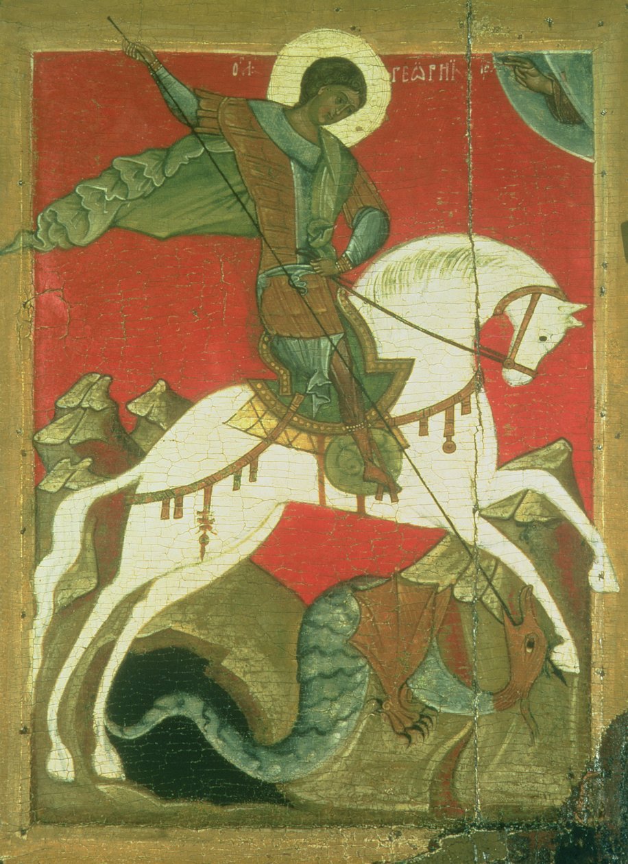 Ícone de São Jorge e o Dragão (têmpera no painel) de Novgorod School