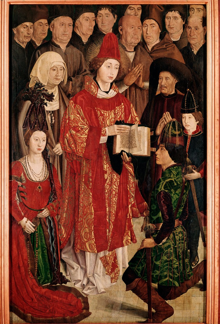 Políptico de São Vicente: o painel Infante, com Henrique o Navegador e a família real portuguesa (Pintura em madeira, c.1469) de Nuno Goncalves or Gonzalvez