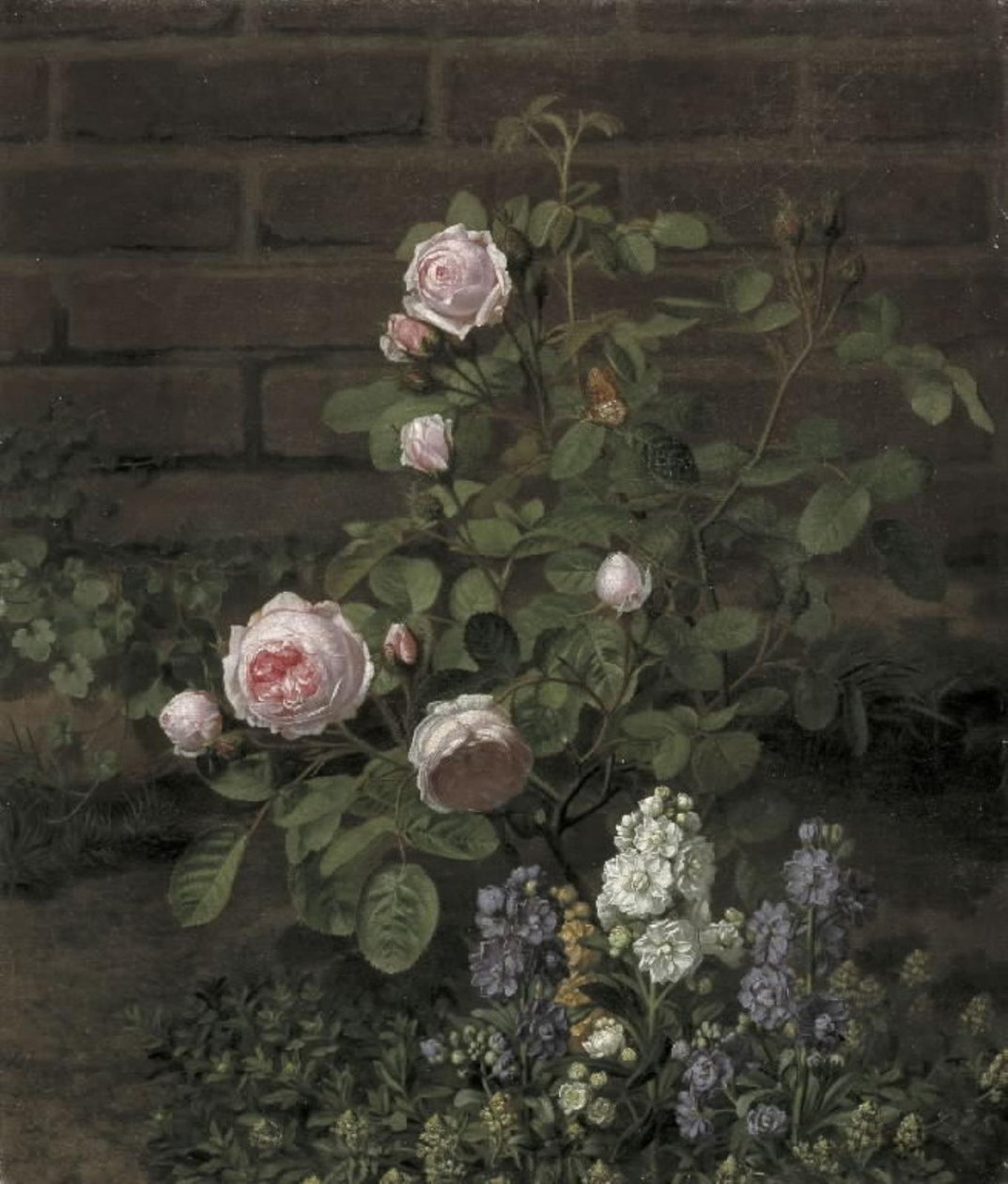 Uma roseira de musgo cercada por flores de verão de O.D. Ottesen