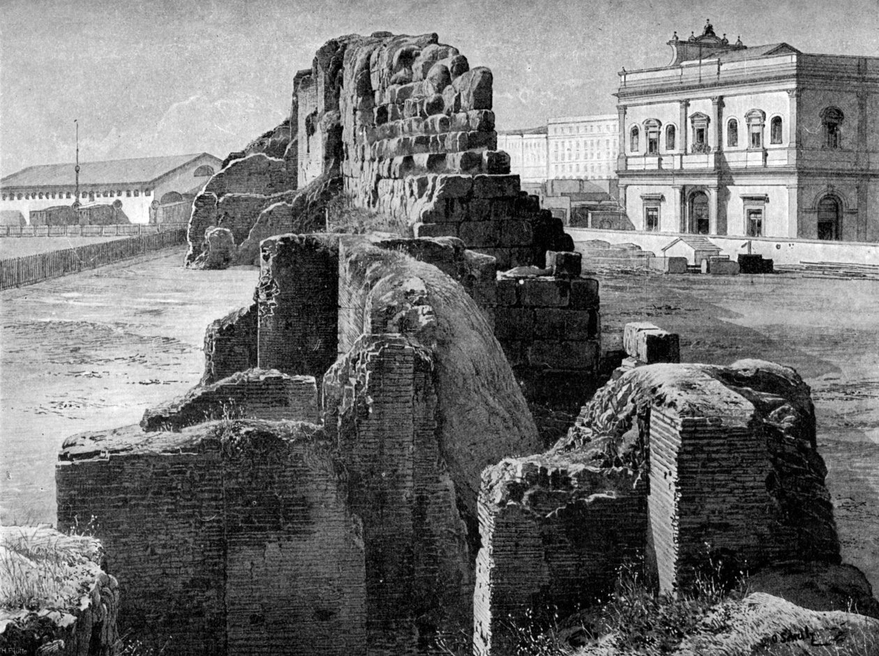 Restos da muralha sérvia perto da estação ferroviária, Roma, 1902 de O Schulz