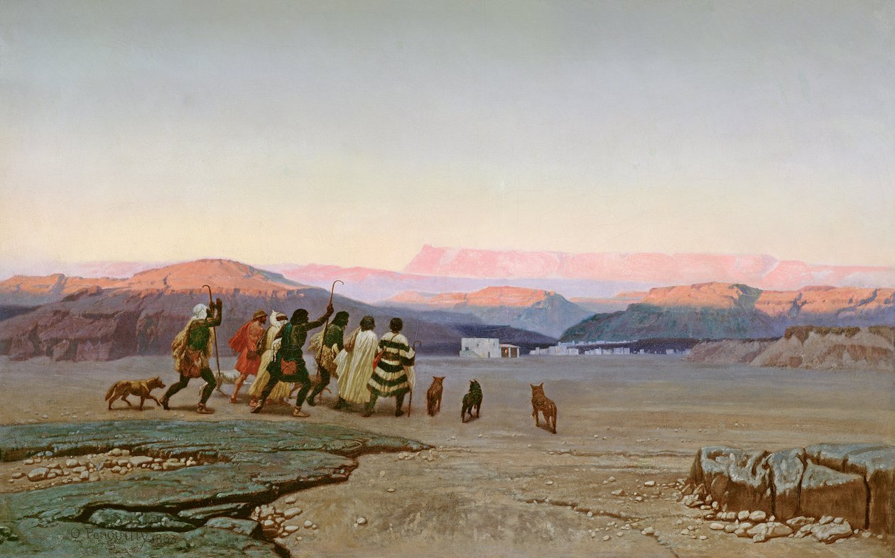 Os pastores, liderados pela estrela, chegando a Belém, 1863 de Octave Penguilly l