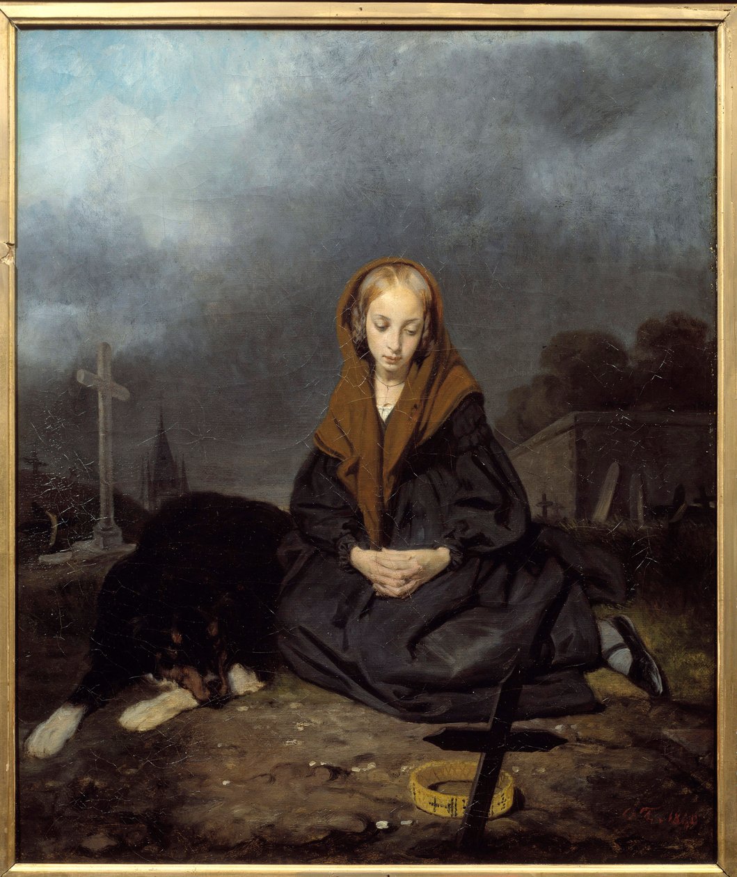 Menina no cemitério Pintura de Octave Tassaert (1800-1874) 1840 Sol. 0,45x0,53 m Bayonne, Musee Bonnat de Octave Tassaert