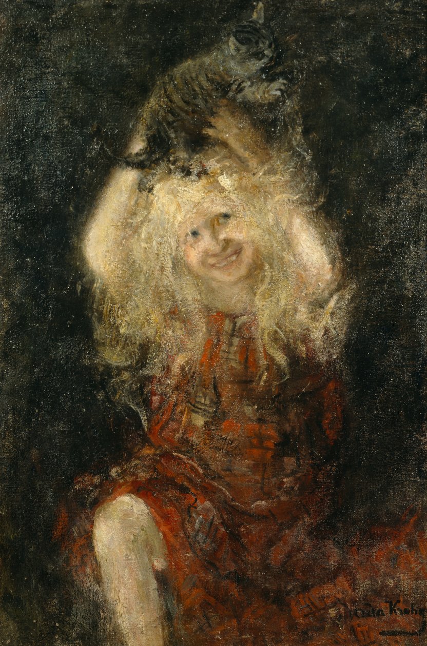 menina com gato de Oda Krohg