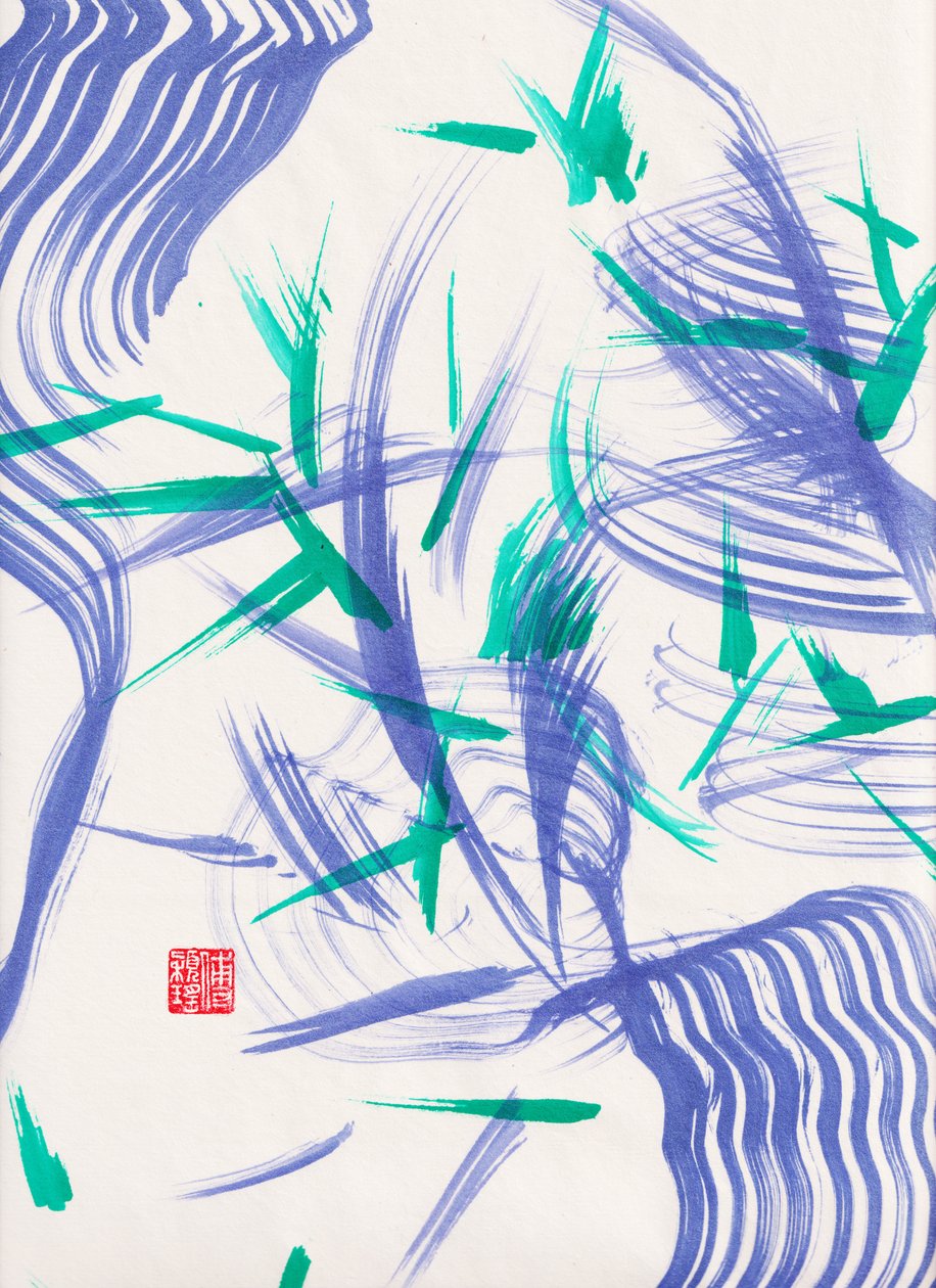 Zen Green Bamboo Abstraction 2, 2020 (acrílico sobre papel Xuan) de Odilia W. Y. Fu