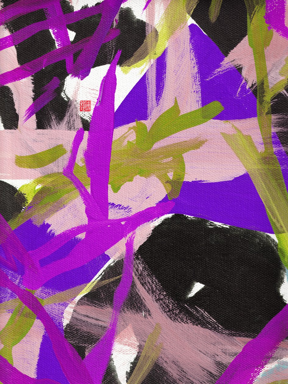 Zen Purple Floral, 2023 (acrílico sobre tela) de Odilia W. Y. Fu