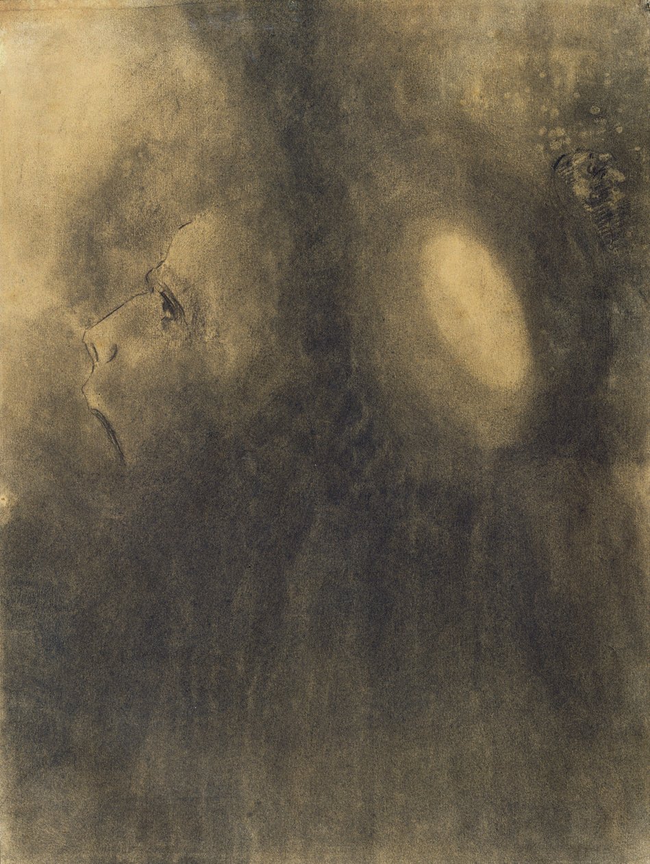 Êxtase, c.1885 (carvão sobre papel amarelo) de Odilon Redon