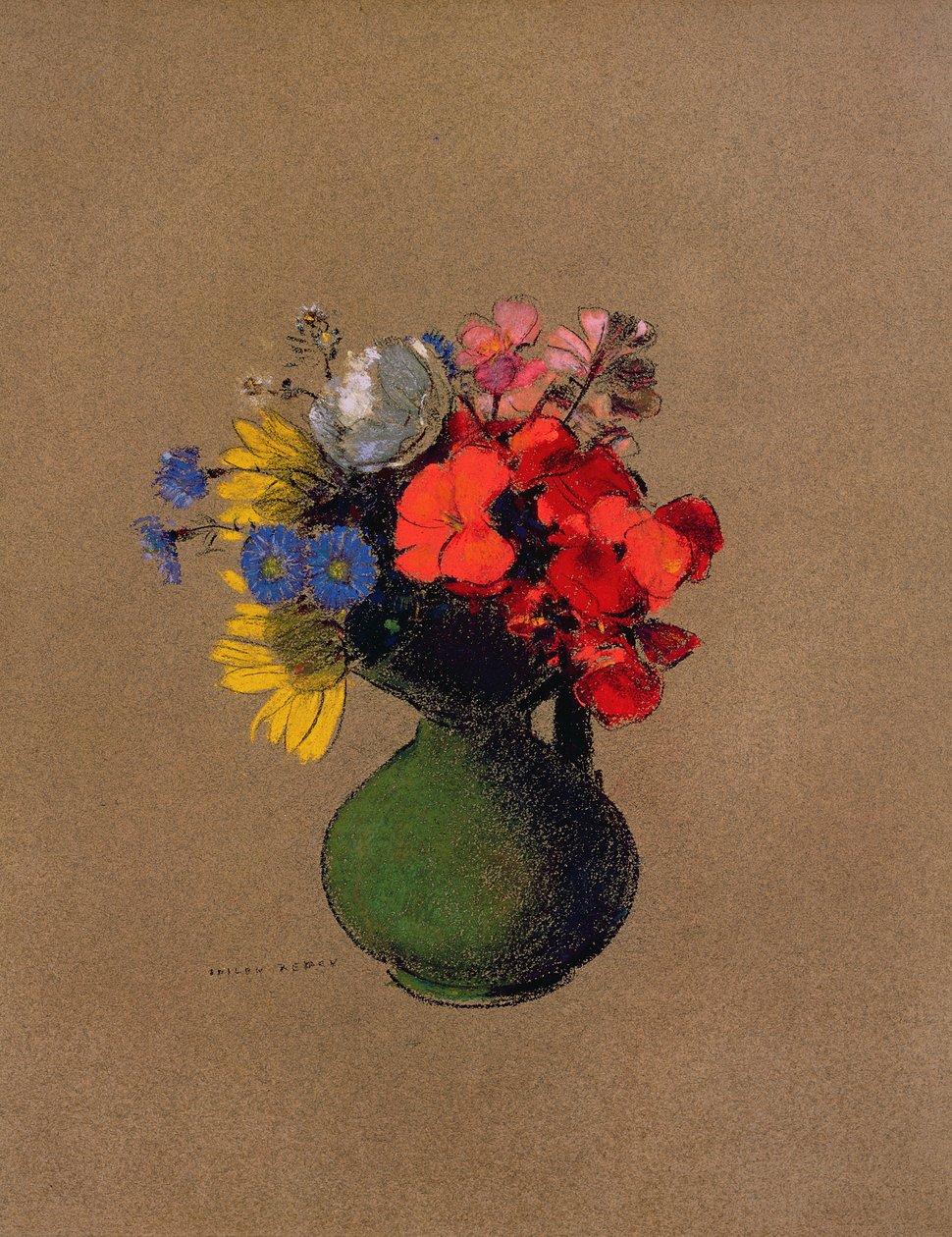 Gerânios e flores do campo (pastel) de Odilon Redon