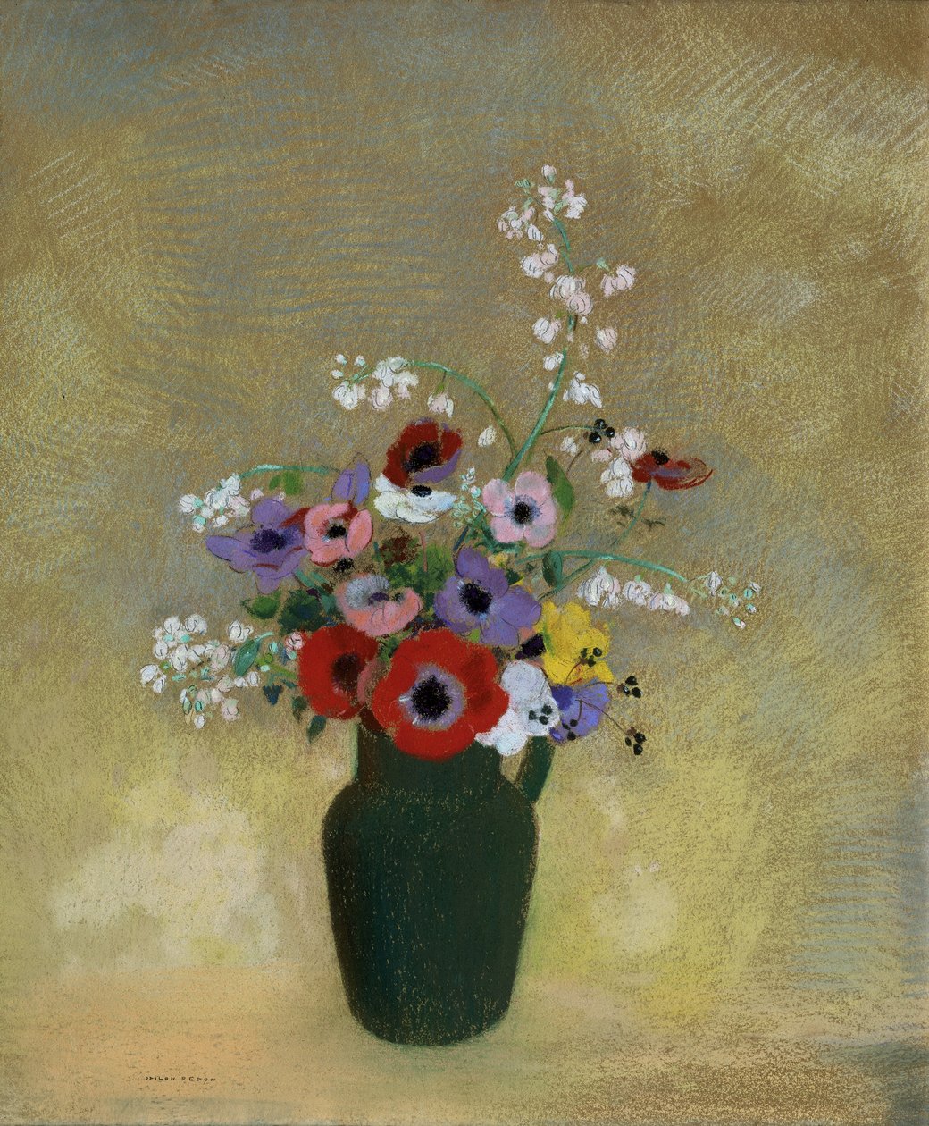 Grande vaso verde com flores mistas de Odilon Redon