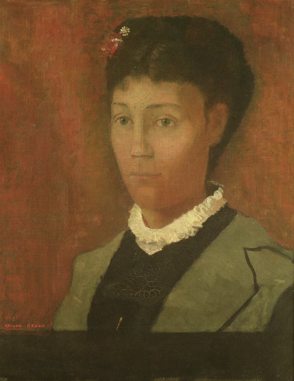 Retrato da esposa do artista, Madame Odilon Redon (nee Camille Falte) (1853-1923), 1882 de Odilon Redon