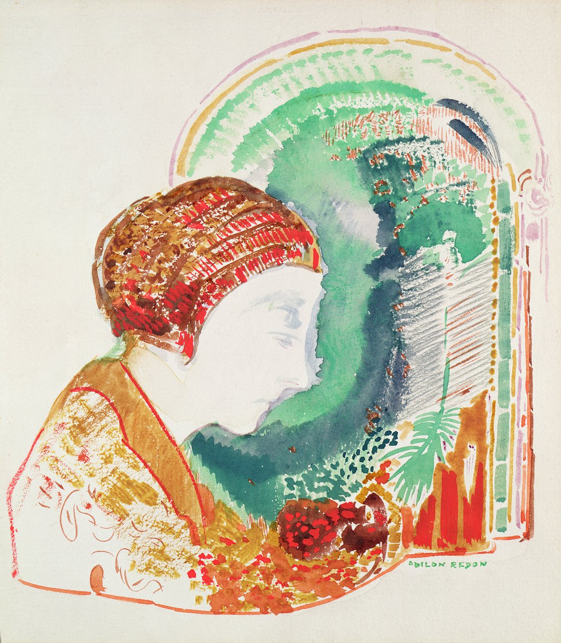 Perfil de uma jovem garota de Odilon Redon