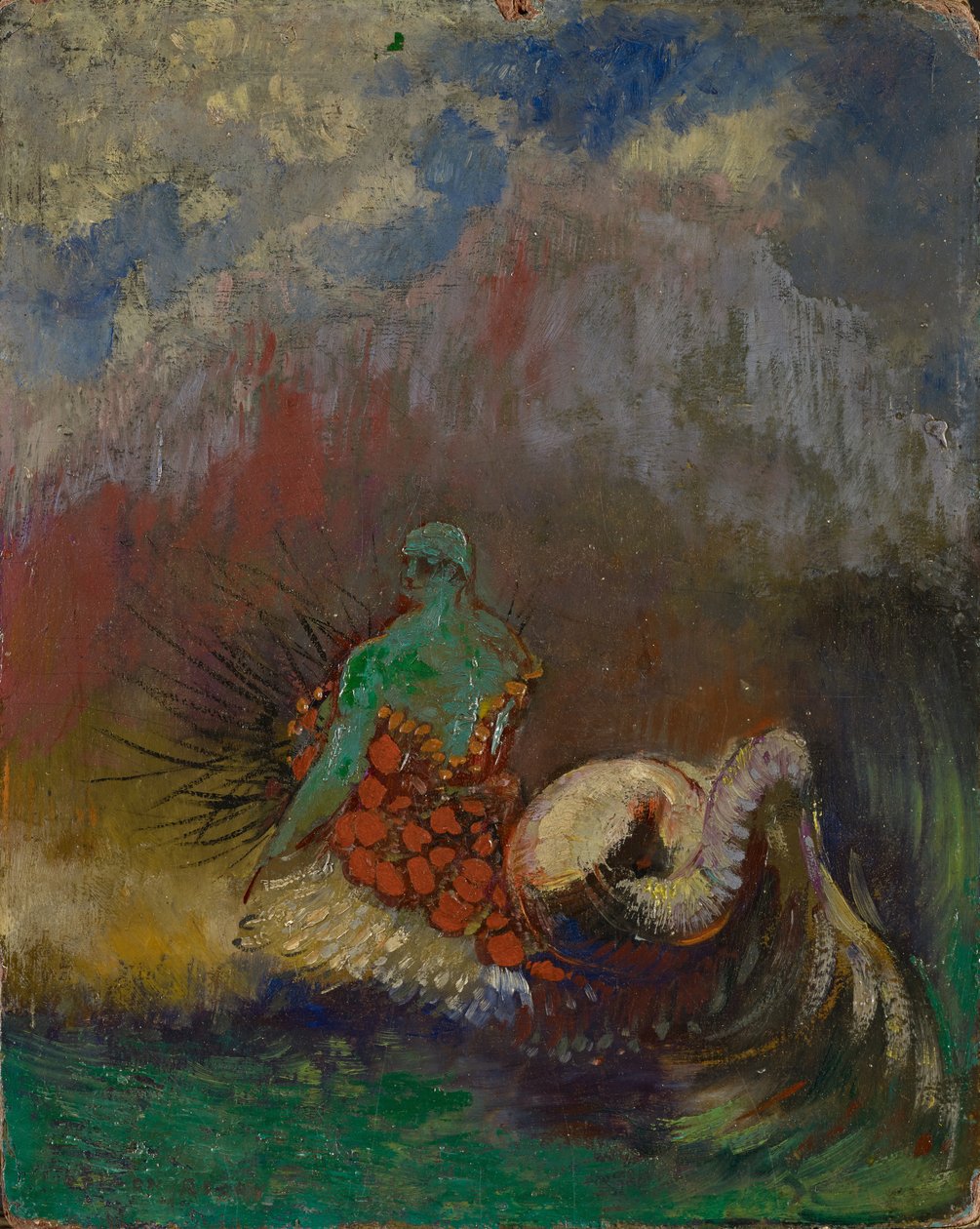 Sirene, c.1900 (óleo e ouro em pó no papelão) de Odilon Redon