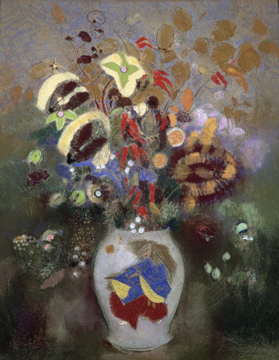 Ainda vida de um vaso de flores (pastel sobre papel) de Odilon Redon