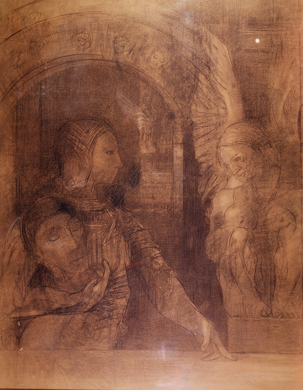 O Cavaleiro Místico ou a Esfinge, c.1890 (carvão) de Odilon Redon