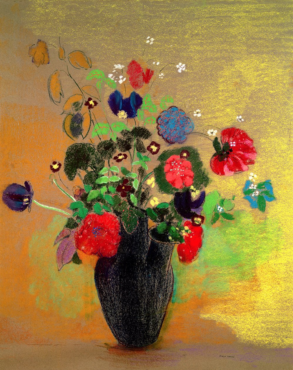 Vaso de Flores (pastel sobre papel) de Odilon Redon
