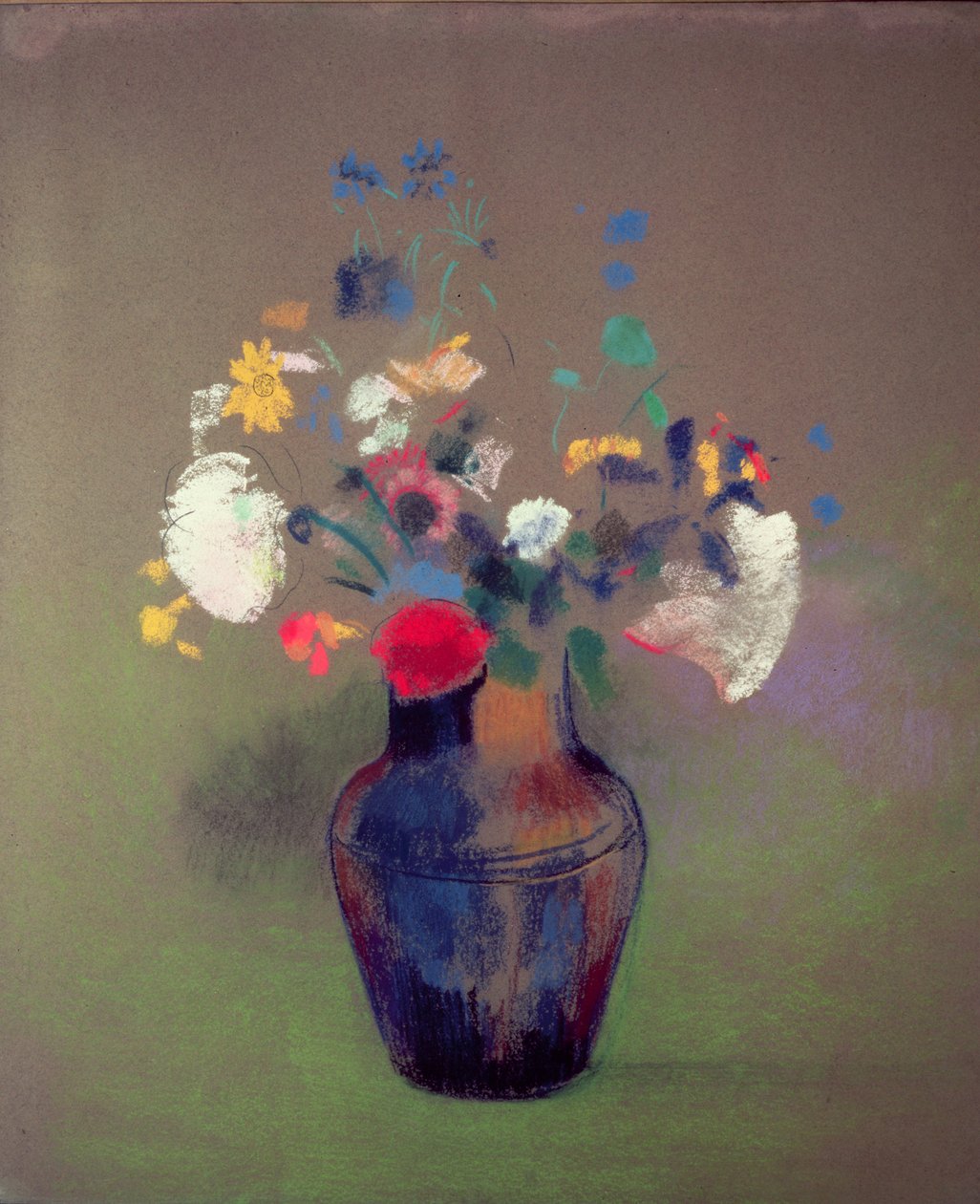 Vaso de Flores (pastel sobre papel) de Odilon Redon