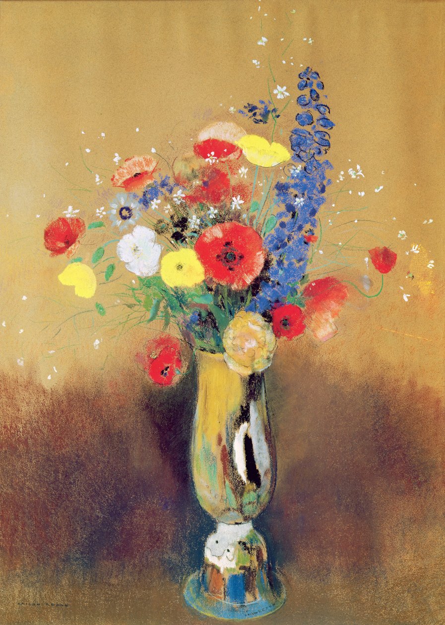 Flores silvestres em um vaso de pescoço comprido, c.1912 (pastel sobre papel) de Odilon Redon