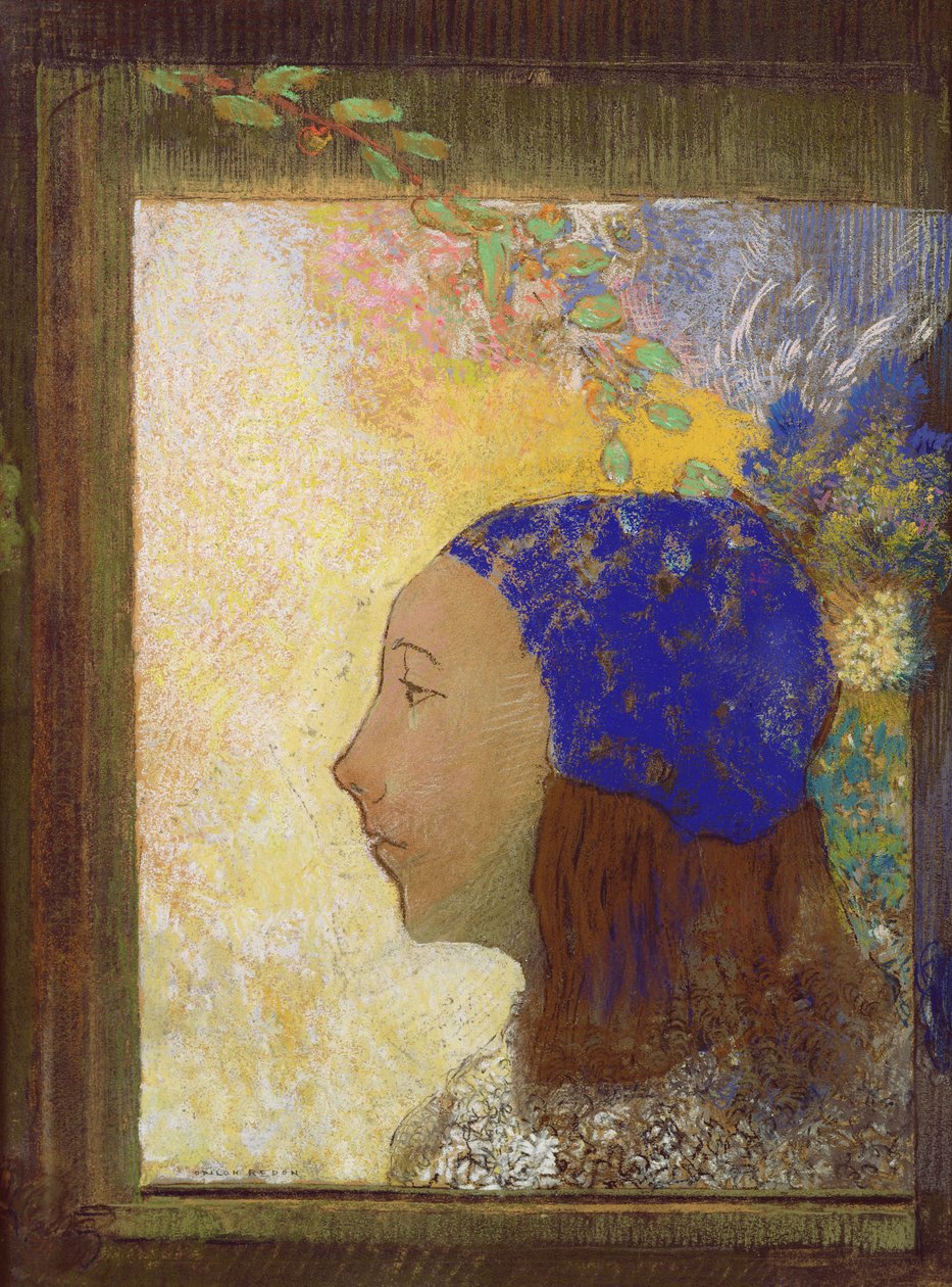 Rapariga em um gorro azul, após 1890 (pastel no papel) de Odilon Redon