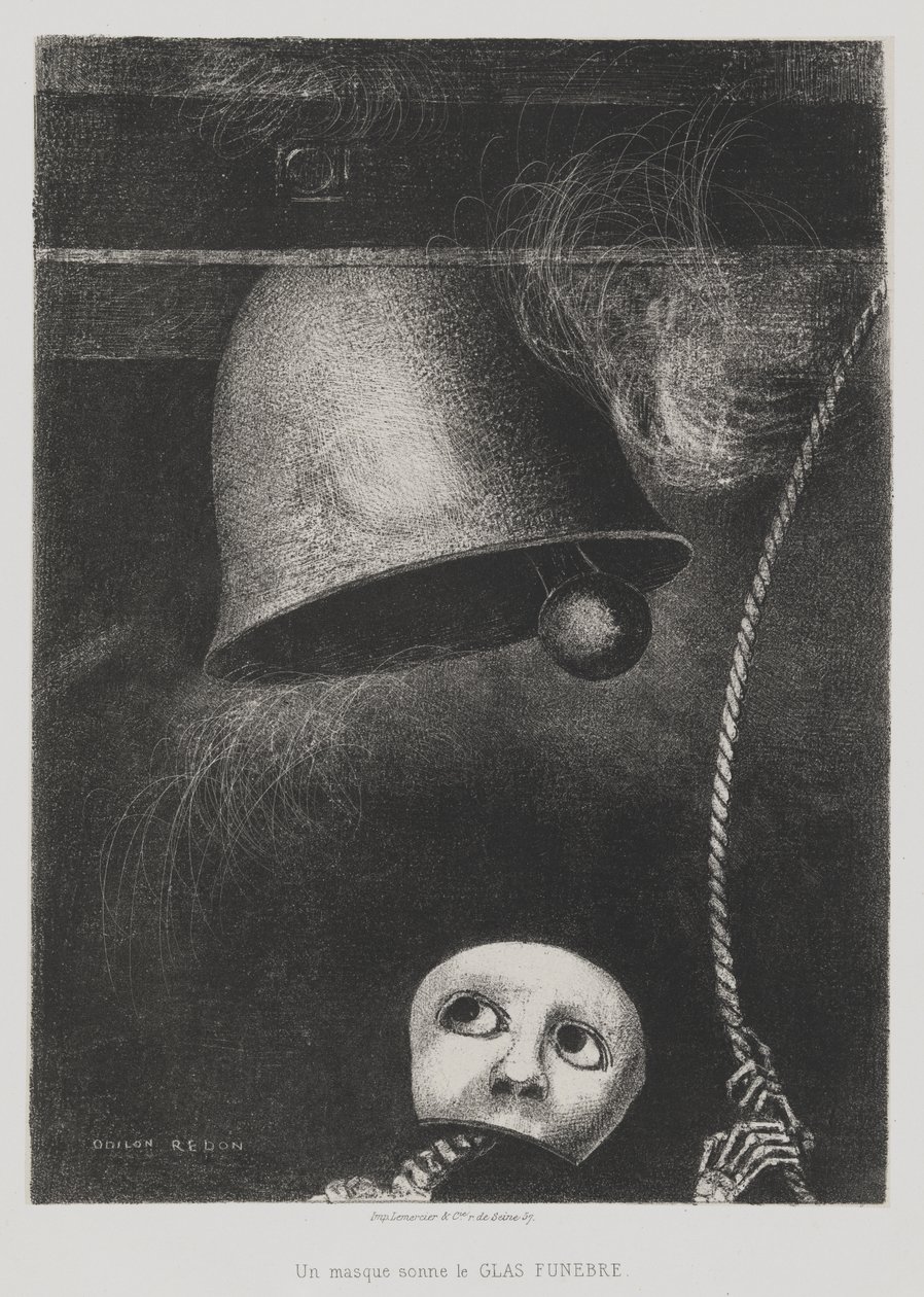 A Edgar Poe (Uma máscara toca o toque fúnebre) [To Edgar Poe (A Mask Sounds the Death Knell)] de Odilon Redon