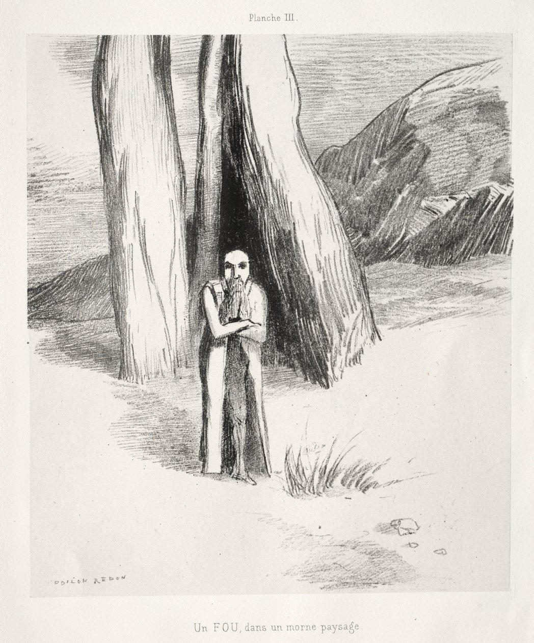 Um louco em uma paisagem sombria de Odilon Redon