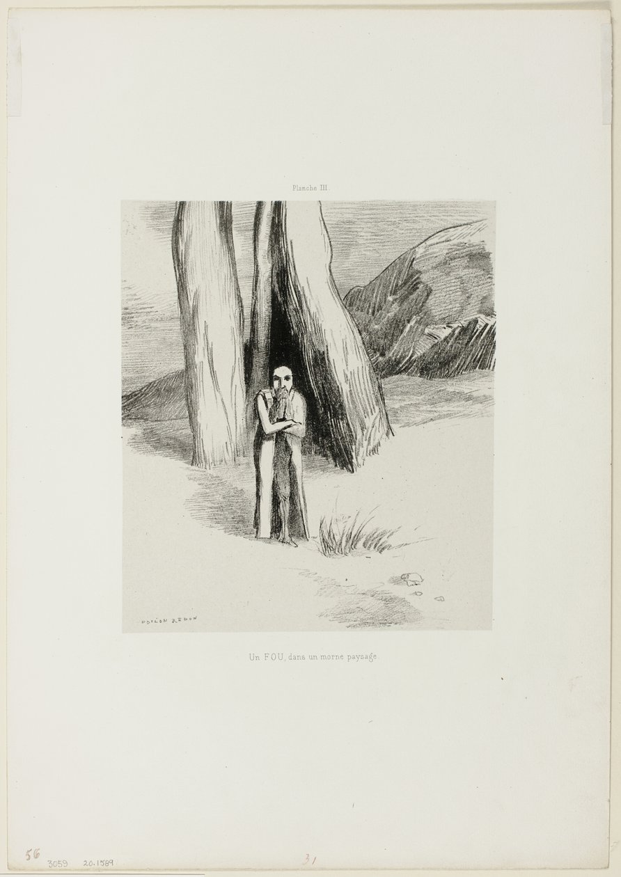 Um louco em uma paisagem sombria, placa 3 de 6 de Odilon Redon