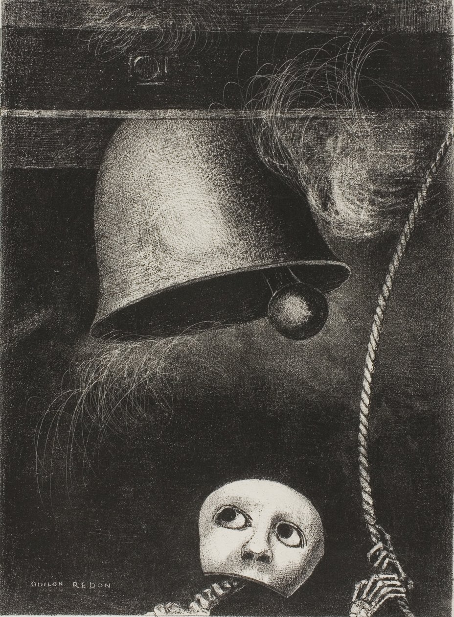 A Mask Sounds the Funeral Knell, prato três de To Edgar Poe de Odilon Redon