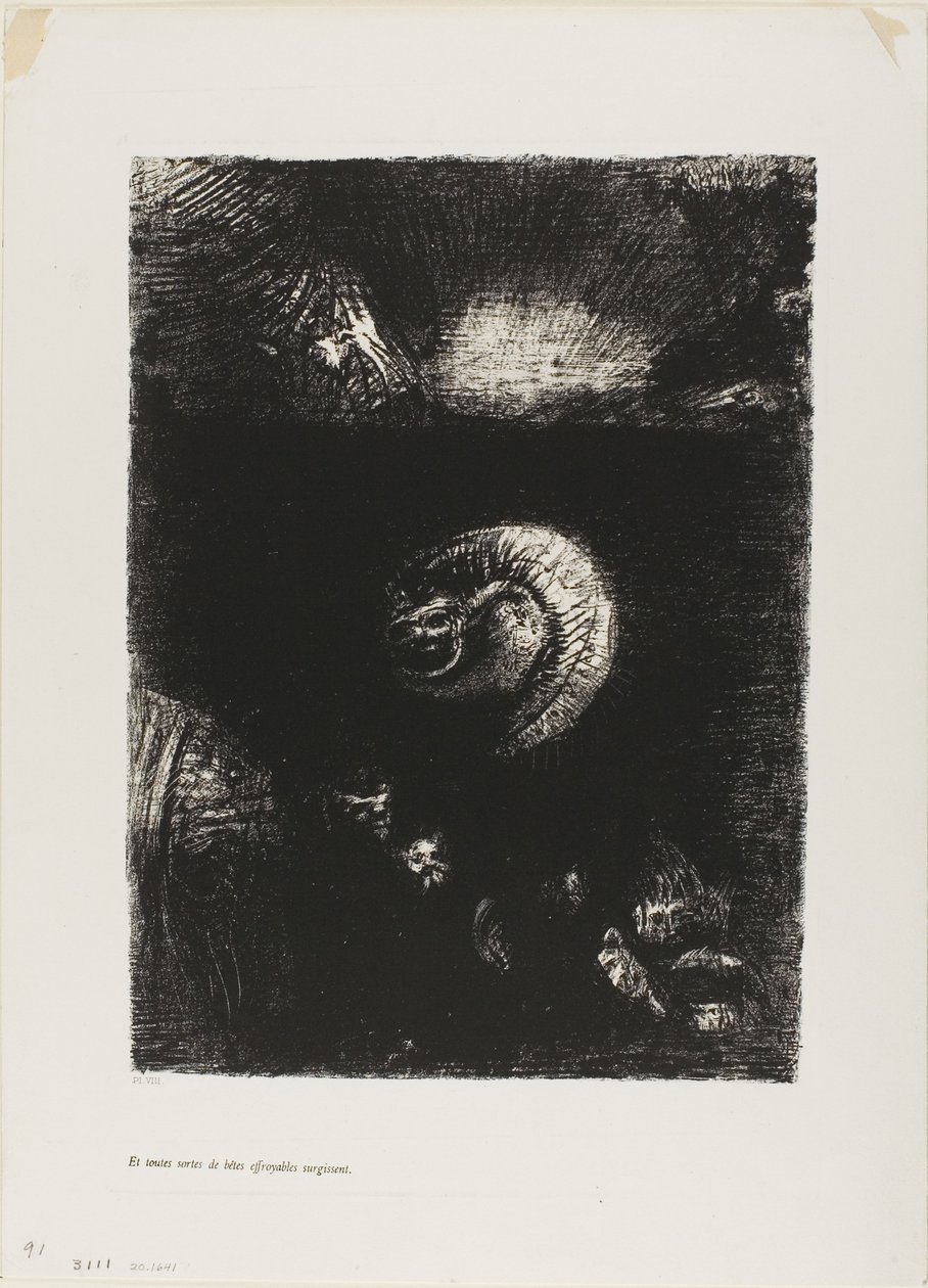 E Surgem Todas as Formas de Criaturas Terríveis, placa 8 de 10 de Odilon Redon