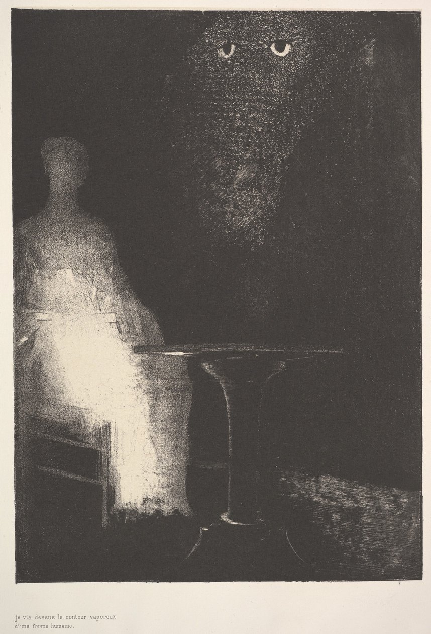 Abaixo, vi os contornos vaporosos de uma forma humana, 1896. de Odilon Redon