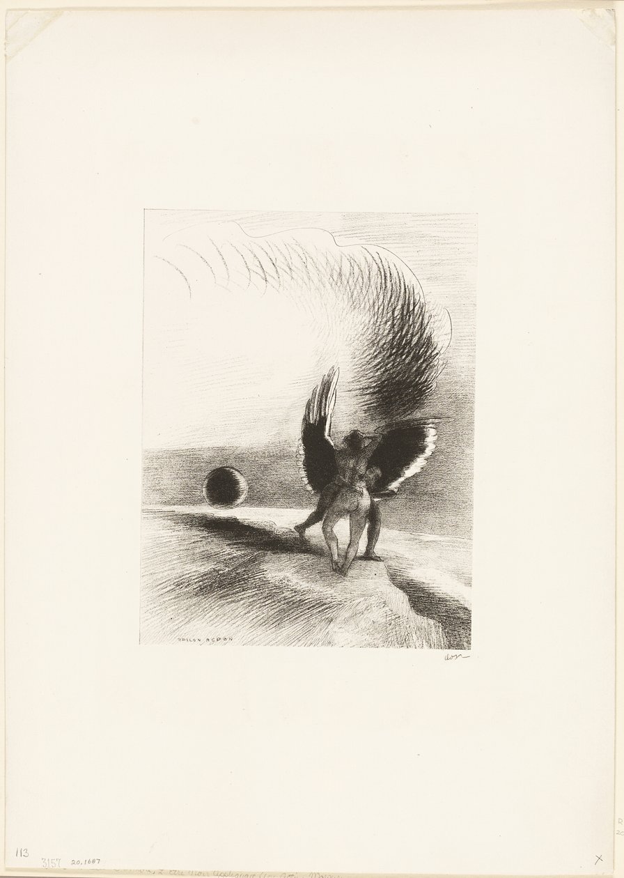 Sob a Asa da Sombra, a Criatura Negra Mordeu Energeticamente, prato 4 de 6 de Odilon Redon