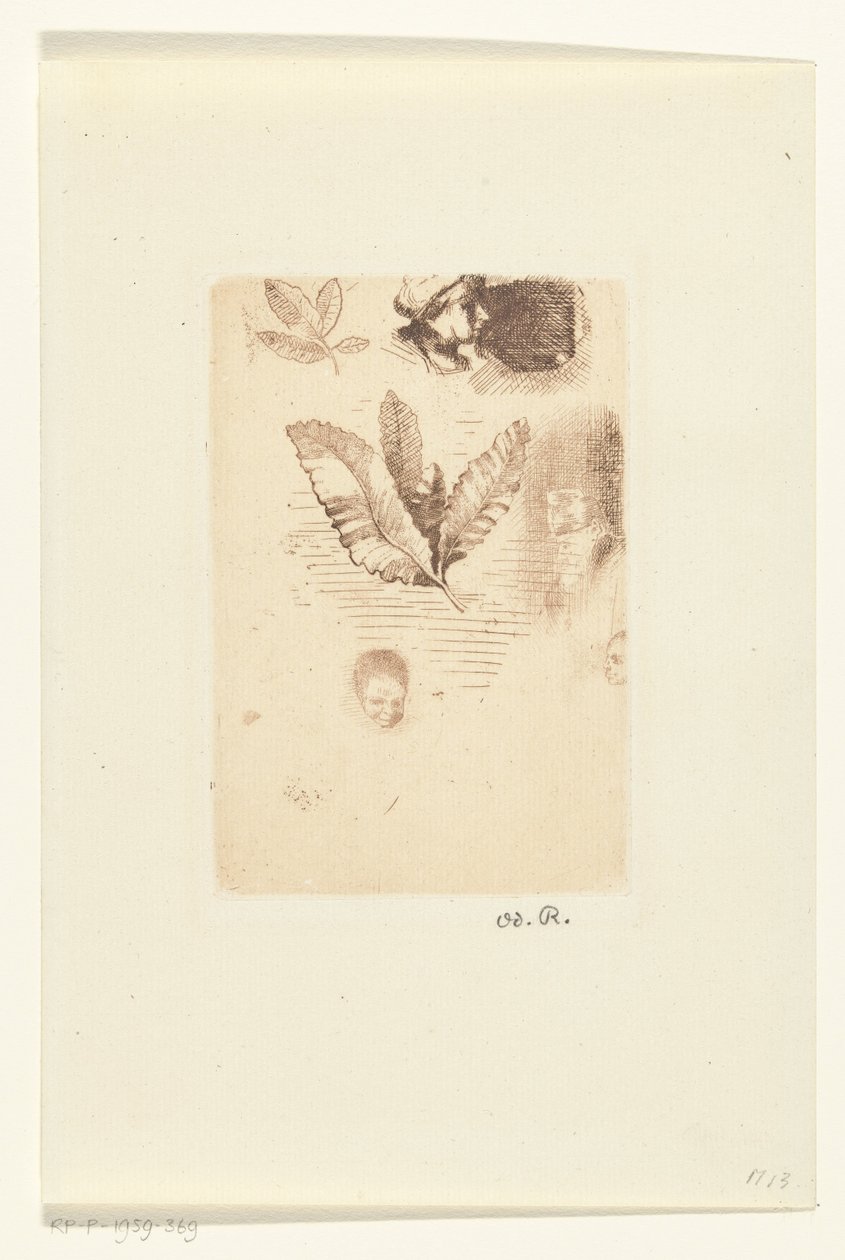 Folha com esboços Croquis de Odilon Redon