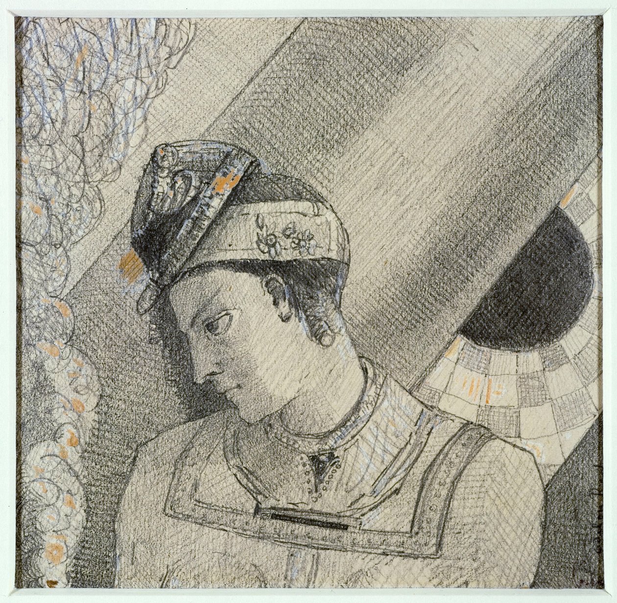 Busto de uma mulher com a cabeça inclinada para a esquerda de Odilon Redon
