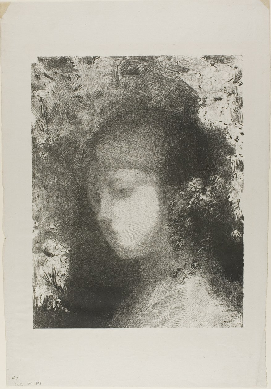 Cabeça de criança com flores de Odilon Redon