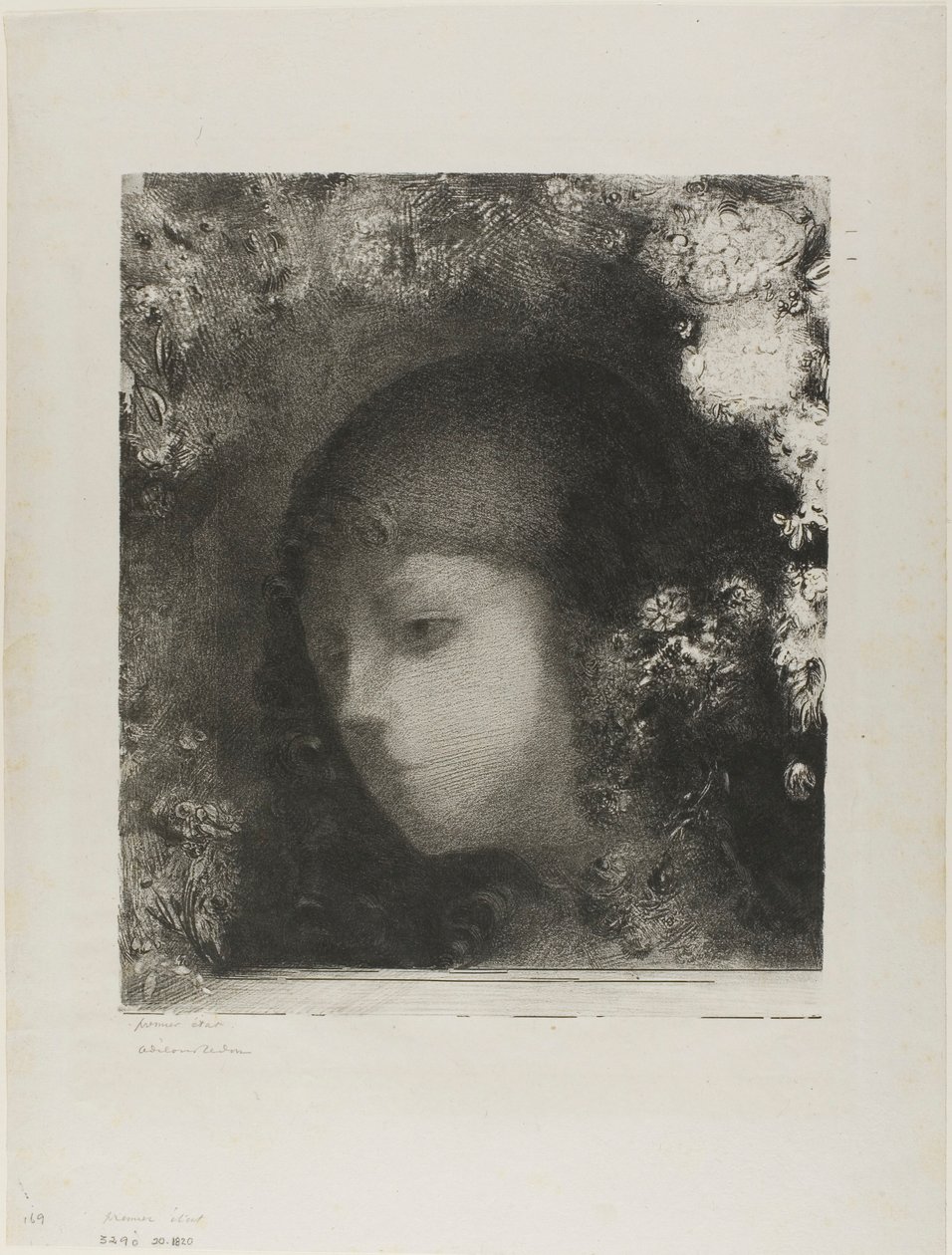 Cabeça de criança com flores de Odilon Redon