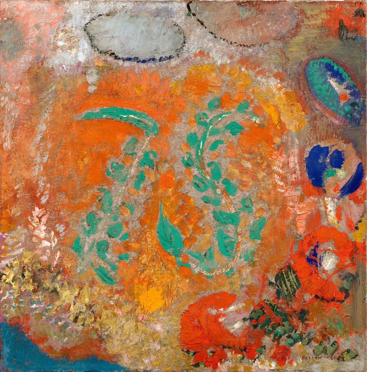 Composição. Flores sem vaso. Pintura por Odilon Redon (1840-1916), óleo sobre tela, cerca de 1905. Arte francesa, século XX, simbolismo, nabis. Museu de Arte Moderna, Nova Iorque (EUA). de Odilon Redon