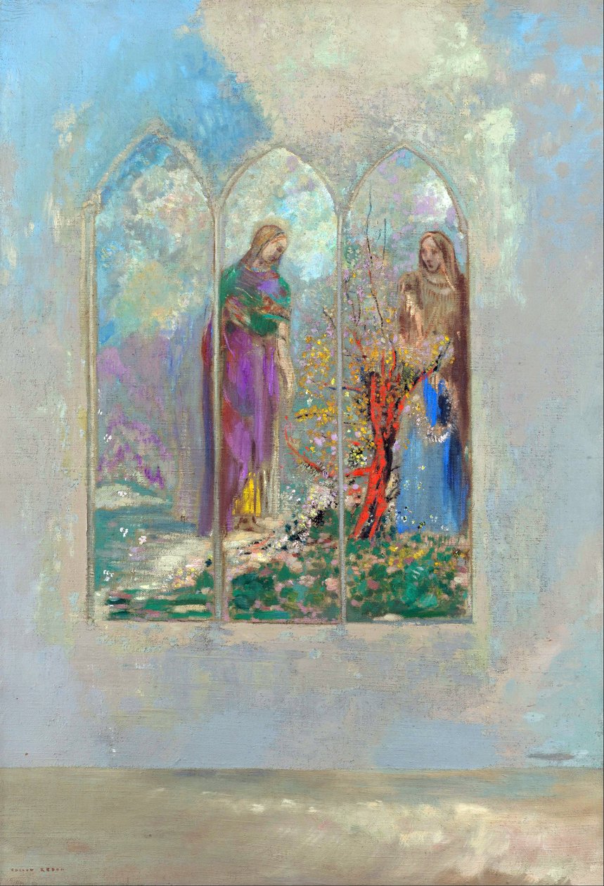 Devotion devant un buisson rouge - Devotion perto de um arbusto vermelho - Pintura por Odilon Redon (1840-1916) de Odilon Redon