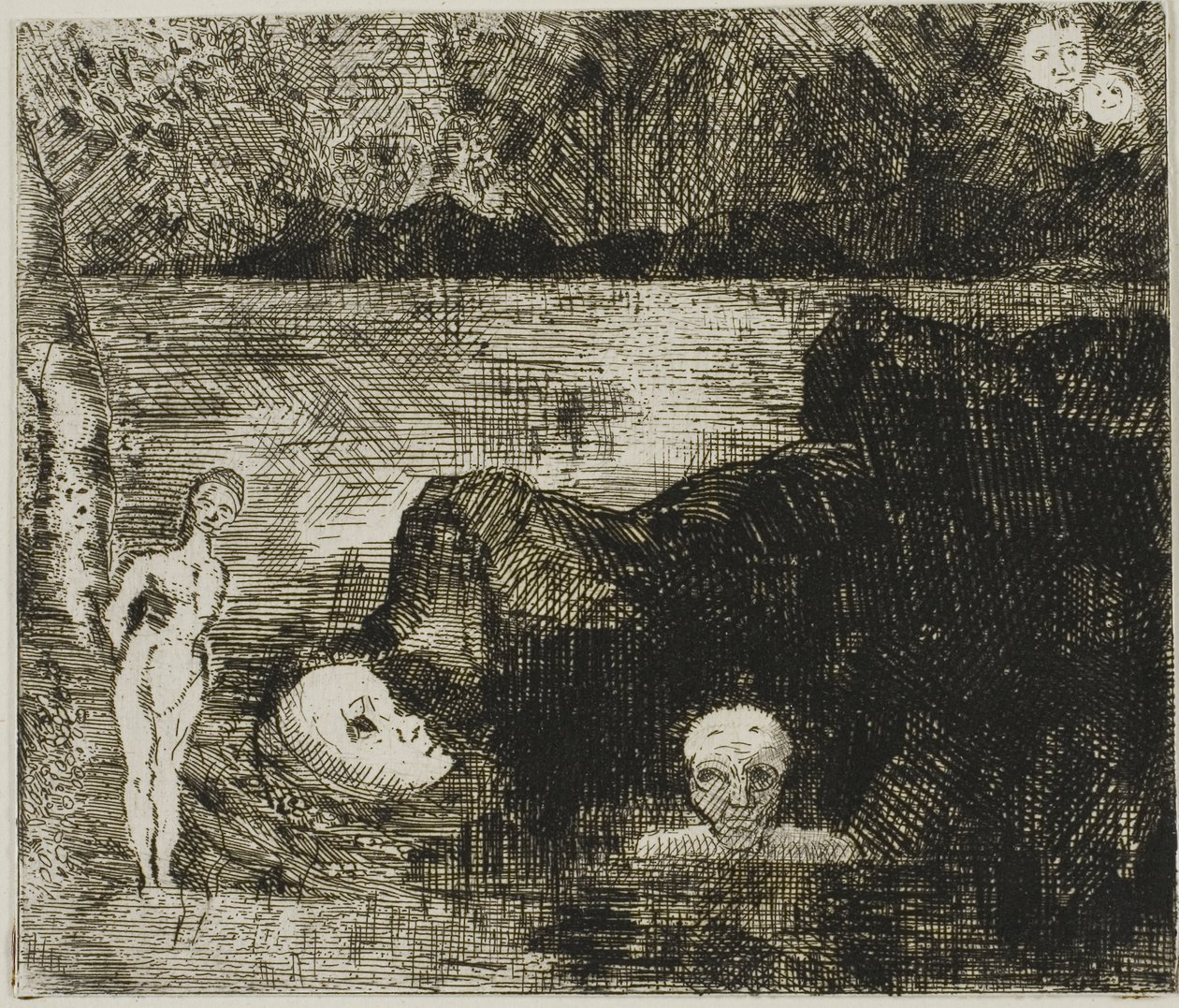 Visão de sonho, c.1880 (gravura e ponta seca sobre papel de marfim) de Odilon Redon