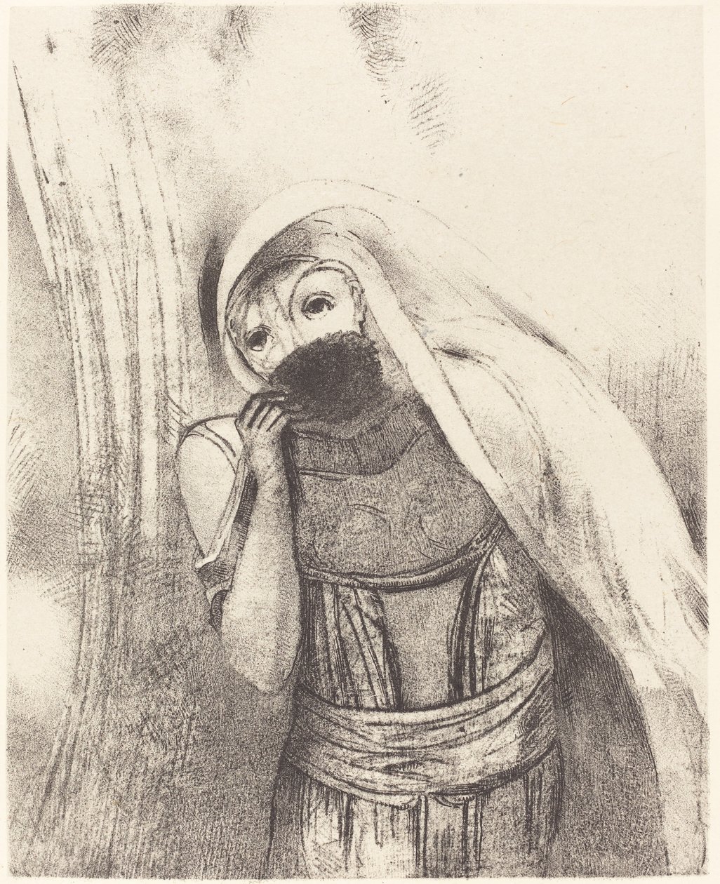 Ela tira do peito uma esponja, perfeitamente preta, e a cobre de beijos de Odilon Redon